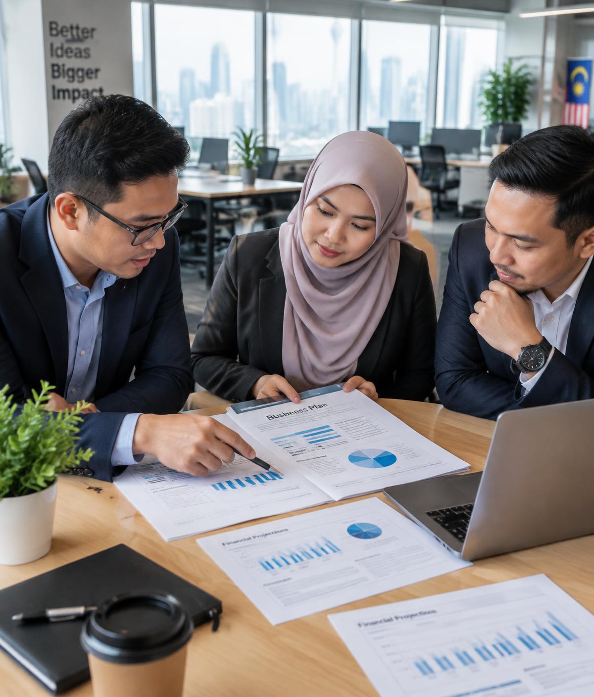 Managers reviewing a business plan